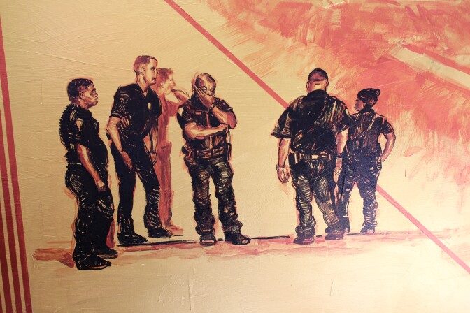 Dallas Police Officers in the wake of the Dallas shooting. 