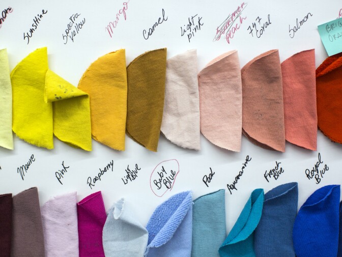 Fabric samples are on display inside the design area inside the manufacturing facility for Los Angeles Apparel, the new label started by American Apparel founder Dov Charney, in South Los Angeles on Thursday, June 8, 2017. It's very rare for the designers and manufacturers to be housed in the same building.