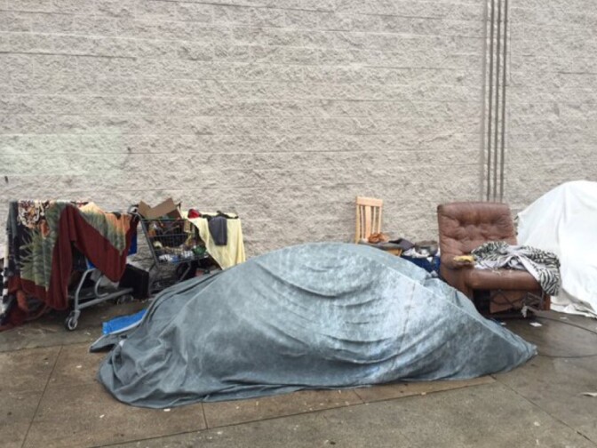 A tent in South LA caves under the weight of El Niño rains.