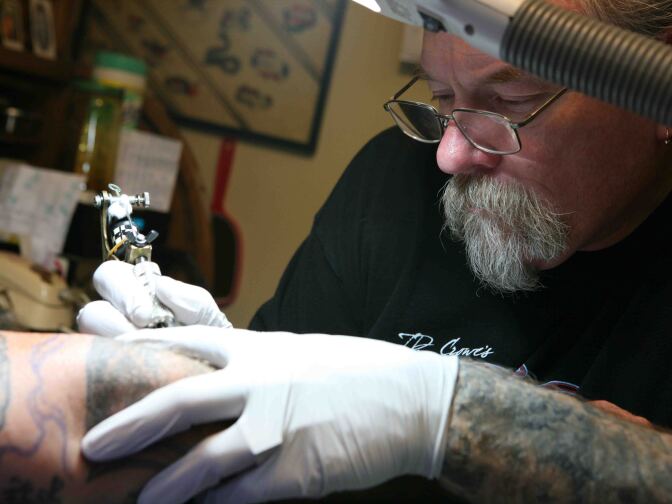 Tattoo artist Jack Rudy today.