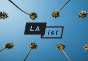 LAist logo on a blue sky with palm trees