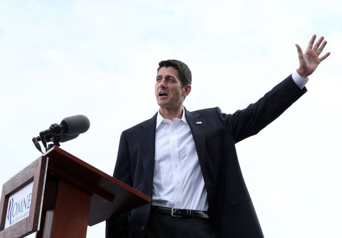 Republican vice presidential candidate, U.S. Rep. Paul Ryan (R-WI) speaks during a campaign rally in front of the USS Wisconsin August 11, 2012 in Norfolk, Virginia. Republican presidential candidate Mitt Romney announced Paul Ryan, a seven term congressman, as his presidential running mate. Ryan is the Chairman of the House Budget Committee and provides a strong contrast to the Obama administration on fiscal policy.