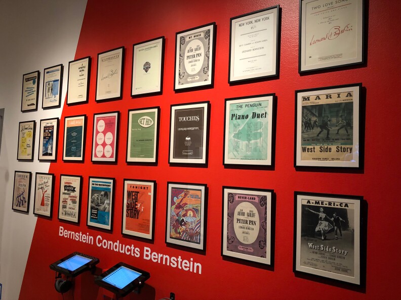Posters for "West Side Story" along with some of Bernstein's other productions. 