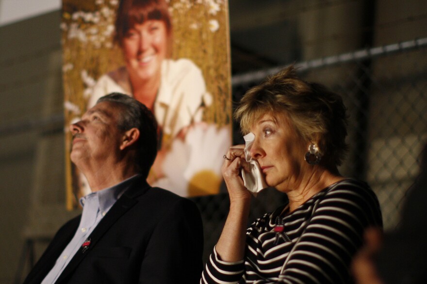 LOS ANGELES, CA - MARCH 7:  Parents Richard and Elizabeth Jones attend a memorial for their daughter Sarah Jones, an assistant camerawoman who was killed by a train while shooting the Gregg Allman biopic film, Midnight Rider, on March 7, 2014 in Los Angeles, California. The remembrance of the 27-year-old camerawoman is organized by members of the International Cinematographers Guild and the production community who want to highlight the importance of safety over a production's schedule or budget. The accident which occurred February 20 on a train trestle over the Altamaha River in Georgia and injured seven other crew members. Production on the film starring William Hurt and directed by Randall Miller has been suspended since the February 20 tragedy.  (Photo by David McNew/Getty Images)