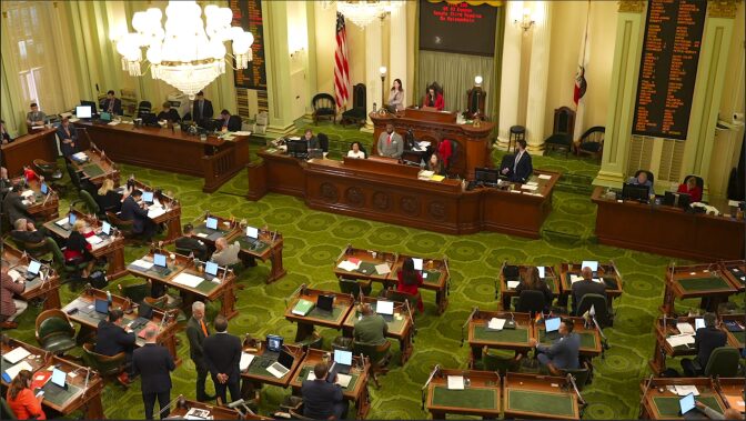 A photo inside the California legislative chambers 