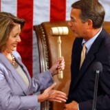 Speaker of the House Nancy Pelosi (D-CA) (L) accepts the gavel from Minority Leader John Boehner (R-OH) during the first session of the 111th Congress in the House Chambers. Will they join forces and let the Bush tax cuts expire?