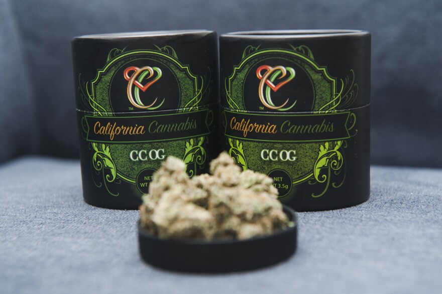 Products from Virgil Grant's California Cannabis brand are displayed at Med X, a dispensary in Westmont that he owns, on Friday, Dec. 1, 2017. 