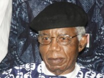Nigerian writer, 70, Chinua Achebe is pictured on January 19, 2009 during a welcoming ceremony at Nnamdi Azikiwe International Airport in Abuja upon his return to Nigeria for the first time in over 10 years.