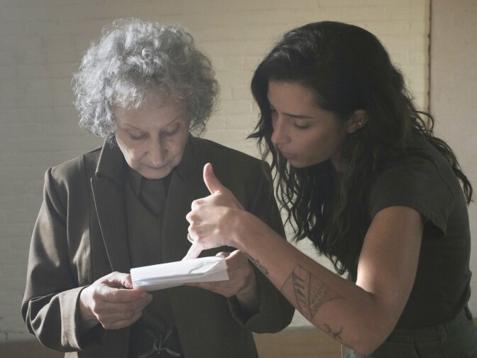 Behind the scenes of Hulu's "The Handmaid's Tale" with Margaret Atwood and Reed Morano, shown.  