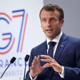 France's President Emmanuel Macron  gives a press conference   in Biarritz, south-west France on August 26, 2019, on the third day of the annual G7 Summit attended by the leaders of the world's seven richest democracies, Britain, Canada, France, Germany, Italy, Japan and the United States. (Photo by Bertrand GUAY / AFP)        (Photo credit should read BERTRAND GUAY/AFP/Getty Images)