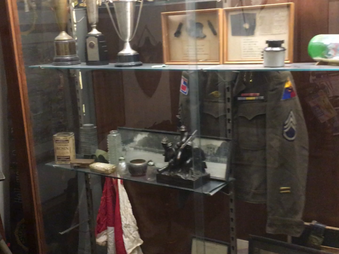 A case in the Post 43 museum room