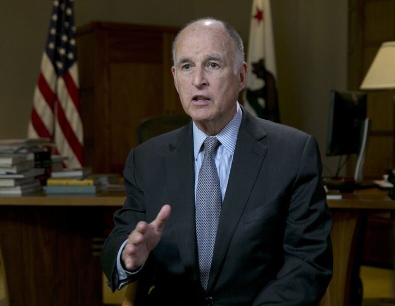 California Gov. Jerry Brown discusses his upcoming trip to China during an interview with The Associated Press, Wednesday, May 31, 2017, in Sacramento, Calif. (AP Photo/Rich Pedroncelli)