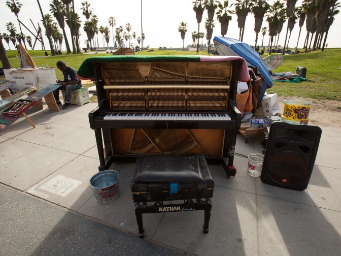 Venice Boardwalk musician Nathan Pino's set up.