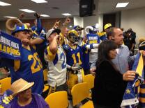 L.A. Rams fans at an Inglewood City Council meeting on Tuesday, Feb. 24, 2015.
