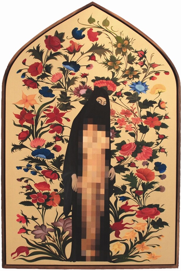 The Censored Garden, 2008; Egg tempera and gold leaf on linen; 44 x 30 in.; Collection of Michael Frank Black, Scottsdale, Arizona.