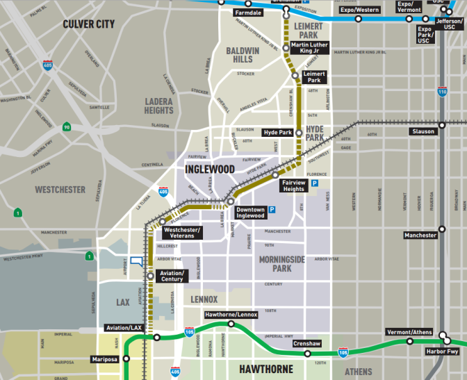 The route of the Crenshaw Line, which will open in 2019.