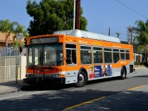 FILE: A Los Angeles Metro bus, an unlikely scene for romance.