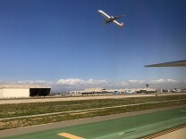 An American Airlines Airbus airplane takes off from Los Angeles (LAX) international airport on February 22, 2017.