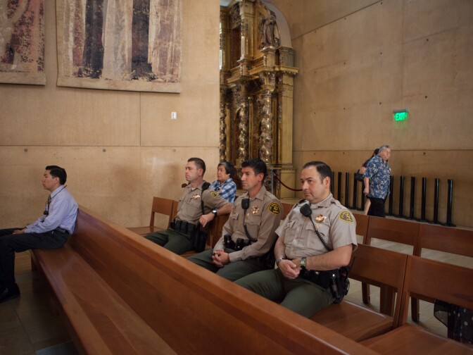 Los Angeles Sheriffs attend noon mass at the Cathedral of Our Lady of the Angels on March 13th, 2013.