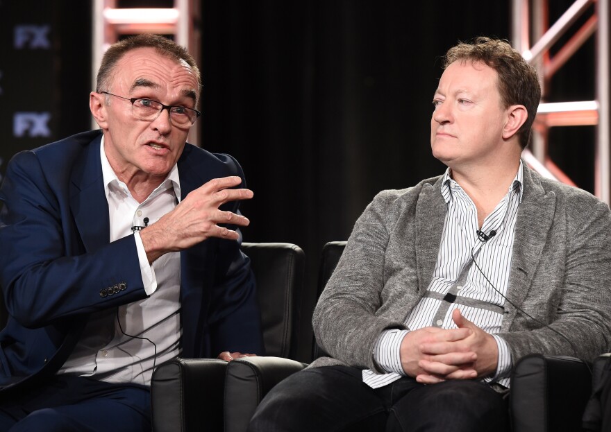 2018 FX WINTER TCA: L-R: TRUST Executive Producer/Director Danny Boyle and Creator/Executive Producer/Writer Simon Beaufoy during the TRUST panel at the 2018 FX WINTER TCA at the Langham Hotel, Friday, Jan. 5 in Pasadena, CA. CR: Frank Micelotta/FX/PictureGroup