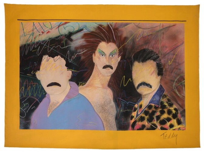 Art by Teddy Sandoval, "Las Locas," c. 1980. This is on display at MOCA Pacific Design Center as part of "Axis Mundo: Queer Networks in Chicano L.A."