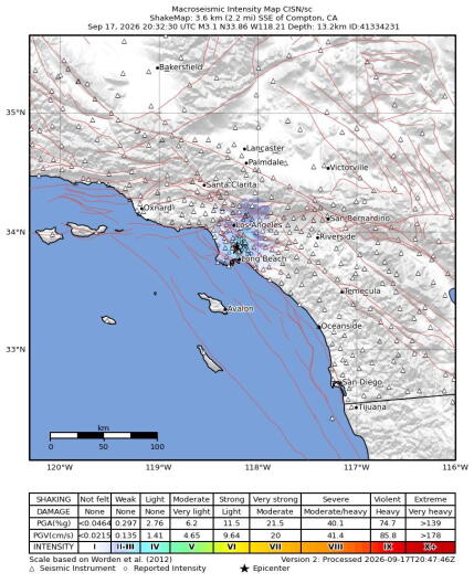3.1 earthquake shakes Compton, Downey and Long Beach