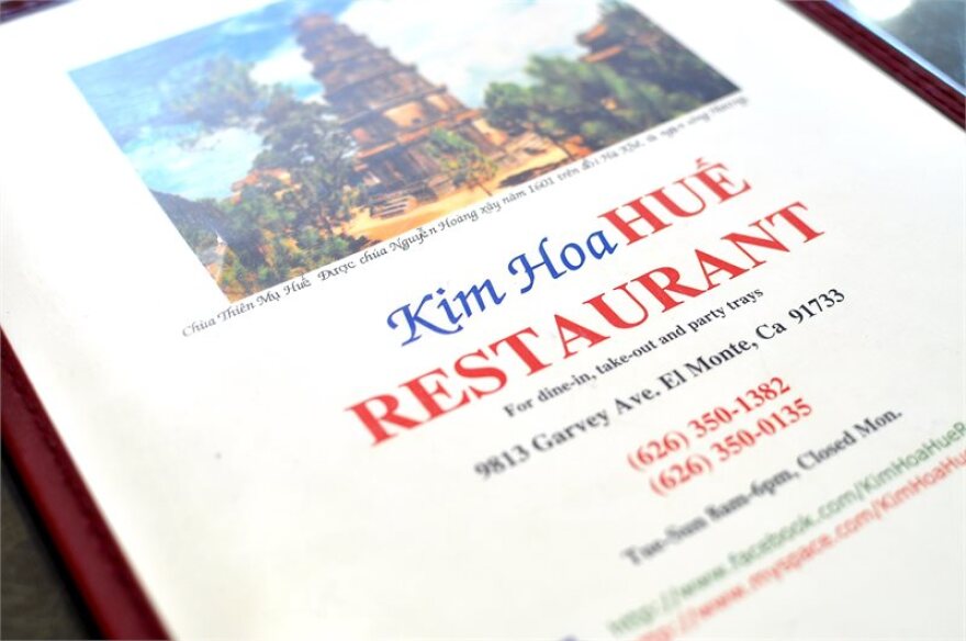 The menu at Kim Hoa Hue Restaurant