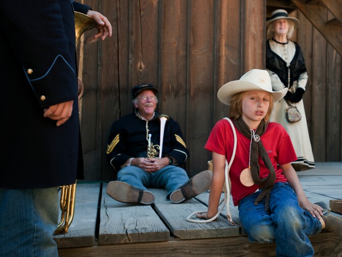 Performers from the Band of the California Battalion prepare for a parade down Main Street on Sunday during the 20th annual Santa Clarita Cowboy Festival at the Melody Ranch Motion Picture Studio, where Oscar-winning film Django Unchained was filmed.