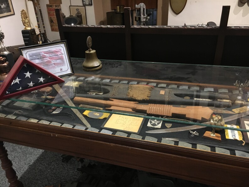 A case in the Post 43 museum