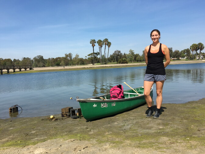 CSULB graduate student Kaelin McAtee stands by the Colorado Lagoon in Long Beach.