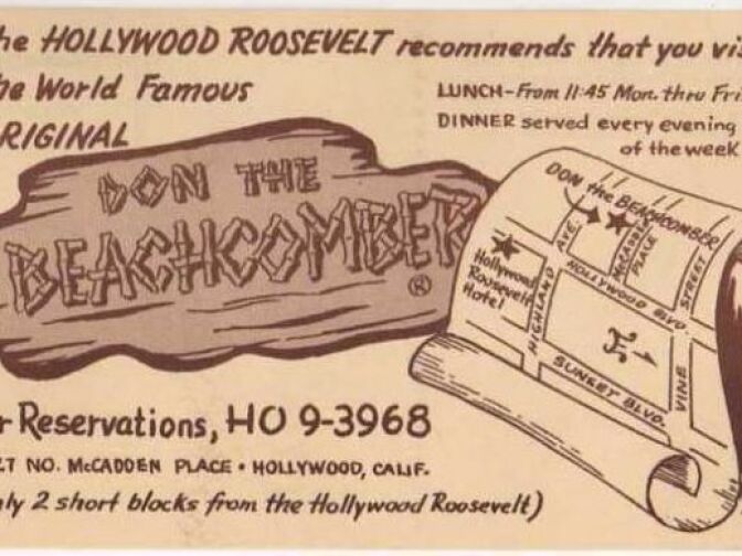 Menu for Don the Beachcomber, the original tiki restaurant opened in 1934.