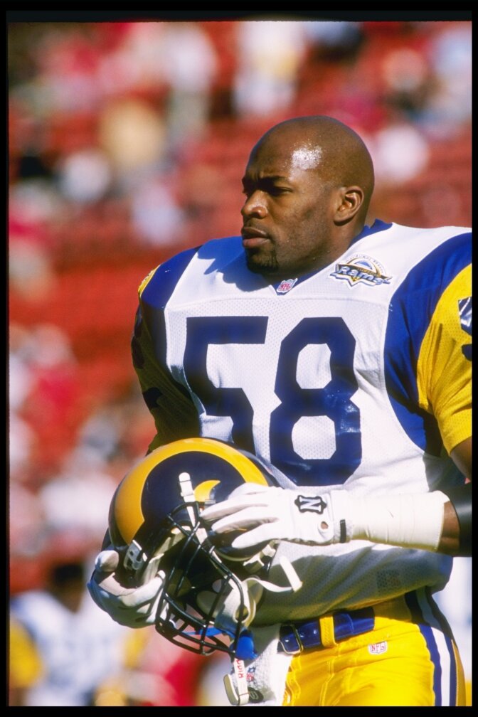 Linebacker Roman Phifer of the St. Louis Rams on November 26, 1995: during the Rams 41-13 loss to the San Francisco 49ers at 3Com Park in San Francisco, California. 