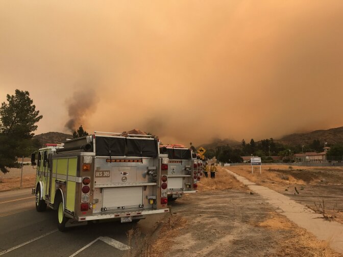A crew prepares to fight the La Tuna Fire, burning in the hills above Burbank on September 2, 2017.