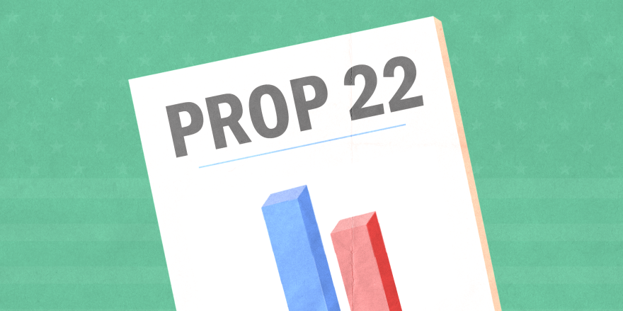 An illustration depicts a bar chart with the label "Prop 22."
