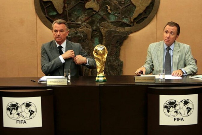 Sam Neill, left, plays Joao Havelange and Tim Roth is Sepp Blatter in the FIFA-financed film, "United Passions."