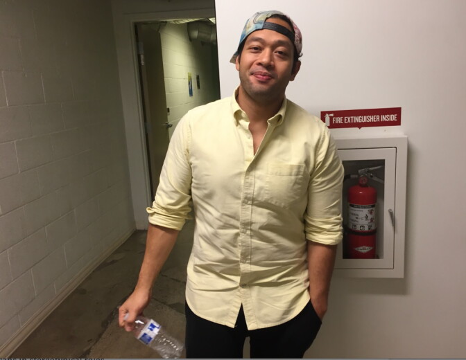 Eugene Cordero finishes a set with all Asian-American improv troupe Voltron.