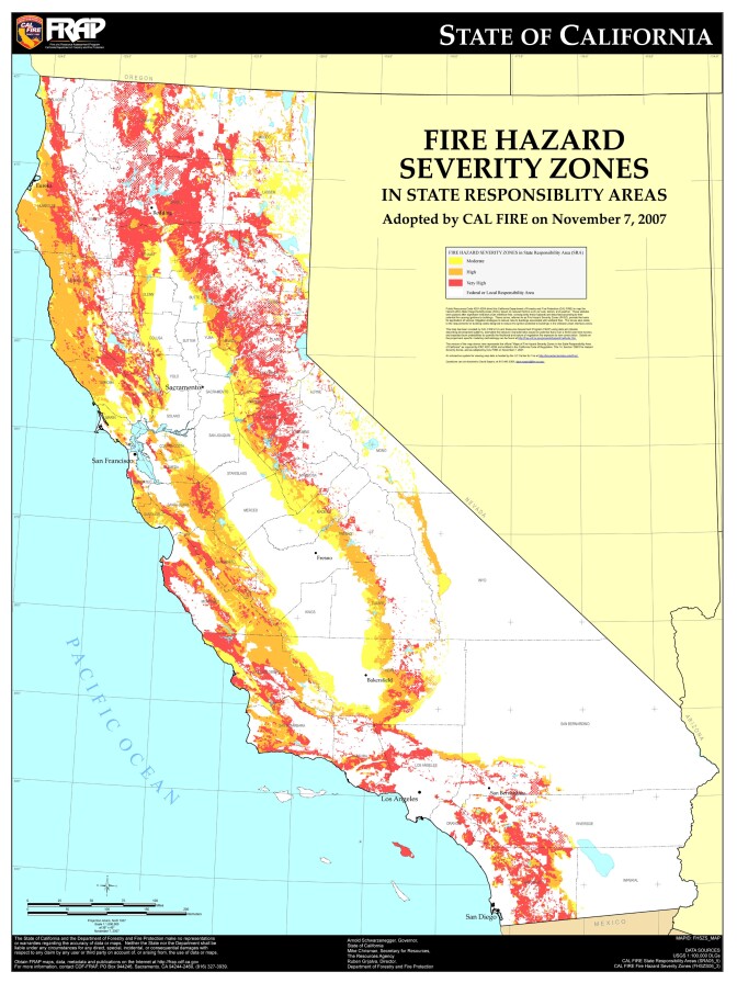 The current fire hazard severity zone map hasn't been updated since 2007. The maps are redone every 10 years.