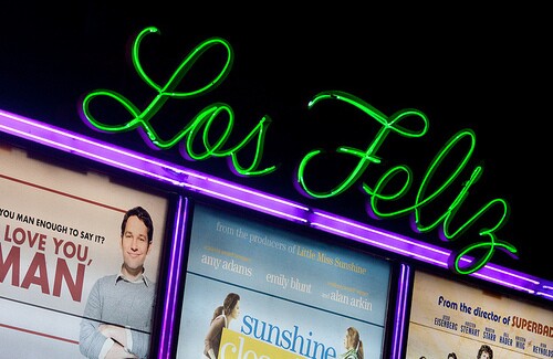 The neon sign of the Los Feliz movie theatre