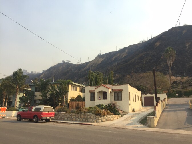 A burned hillside behind Wall Street in Ventura. The Thomas Fire burned into dense residential neighborhoods around downtown.