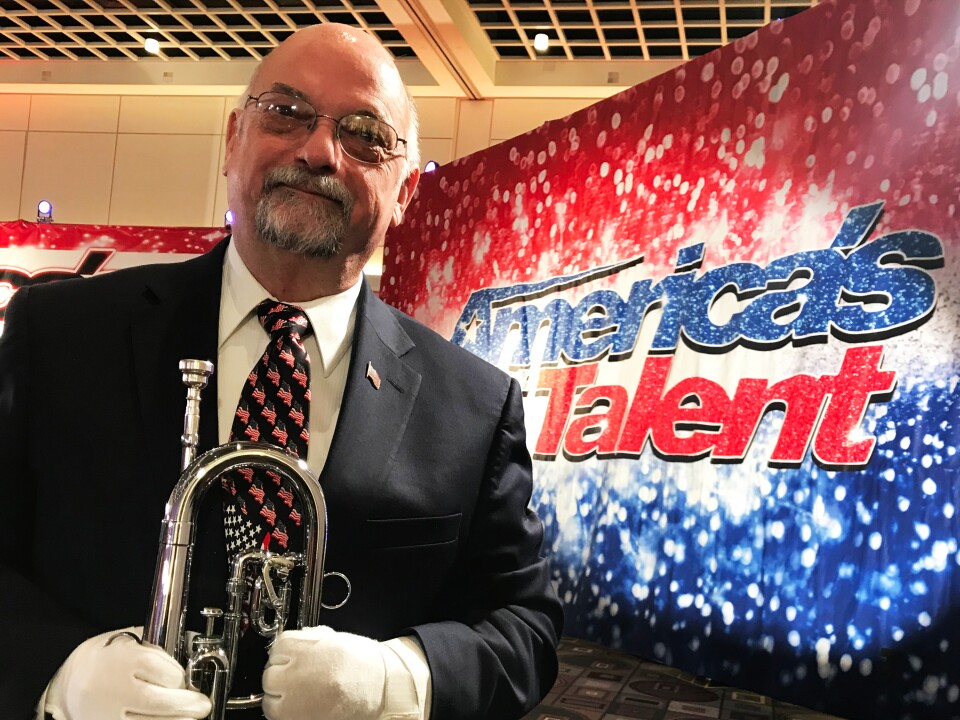 Bugle musician Tim Park at "America's Got Talent" auditions in Pasadena. 2018