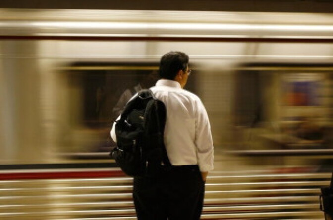 Passengers wait for Metrolink subway trains during rush hour June 3, 2008 in Los Angeles, California. Skyrocketing gas prices are driving more commuters to take trains and buses to work instead of their cars. In the first three months of 2008, the number of trips taken on public transport in the US rose 3 percent to 2.6 billion, creating pressures on some transportation systems to cope with increasing ridership. Transit officials in southern California and elsewhere are now encouraging employers to stagger employee schedules to ease the rush hour crunch on trains and buses.