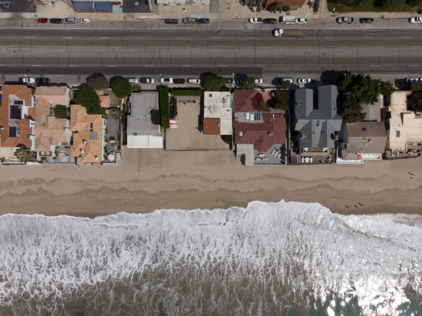 An overhead view of Carbon Beach in Malibu.