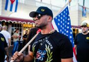 Henry "Enrique" Tarrio, leader of the Proud Boys, shown here at a protest in support for Cubans demonstrating against their government in Miami on July 16, 2021.