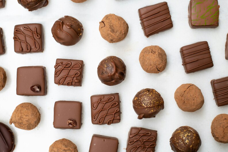 Rows and rows of a variety of chocolate candy.