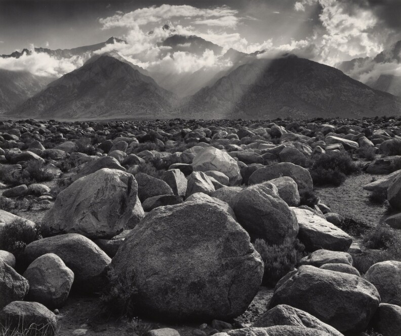 Mt. Williamson, Sierra Nevada, from Manzanar, California; Ansel Adams, American, 1902 - 1984; California, United States, North America; negative 1944; print 1981; Gelatin silver; Image: 39 x 46.4 cm (15 3/8 x 18 1/4 in.), Mount: 55.9 x 71.1 cm (22 x 28 in.); 2011.83.3