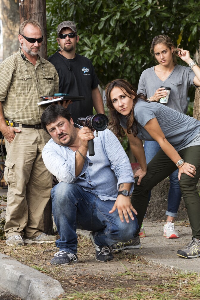 Director of Photography Lorenzo Senatore and Director Gabriela Cowperthwaite on the set of Megan Leavey.
