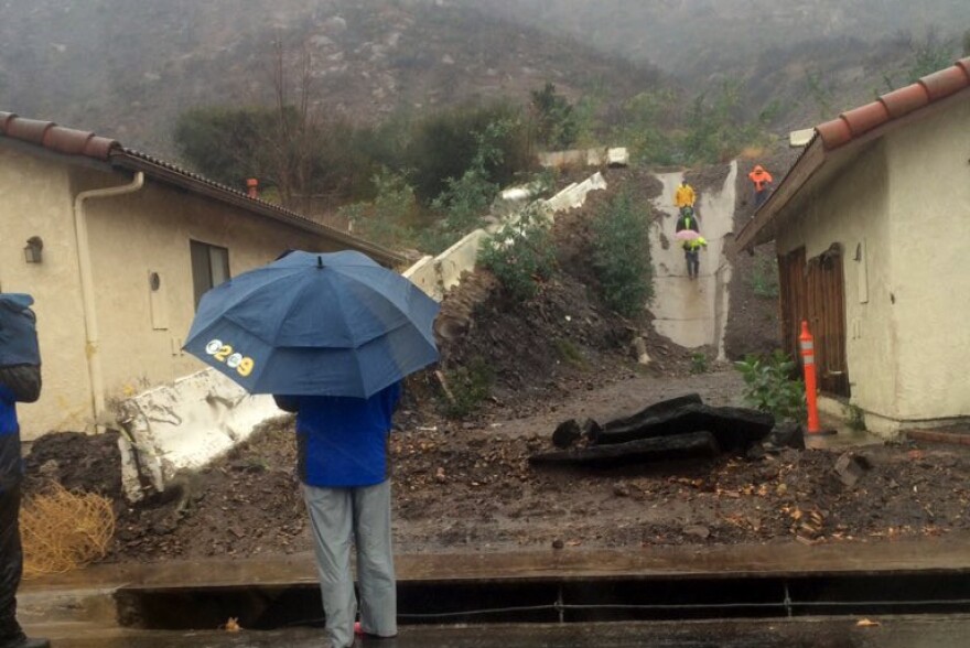 A photo showing a minor debris flow in the Camarillo Springs area, posted by Ventury County Fire Captain Mike Lindbery on Twitter.