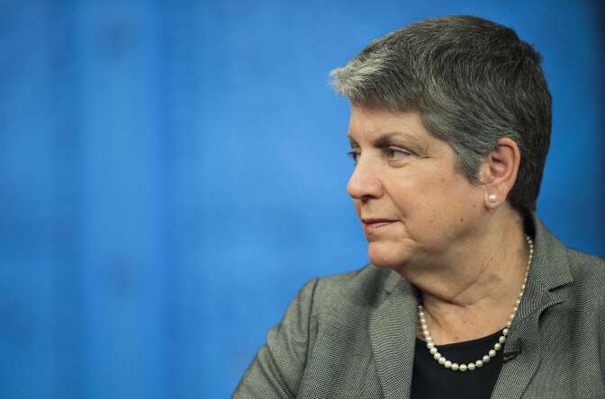 File: Janet Napolitano speaks during a panel discussion on advancing women in politics at the National Democratic Institute Luncheon in Washington, D.C., May 19, 2014. 