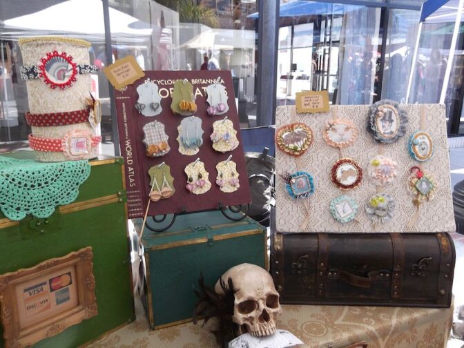 Skulls and repurposed book products at the Manda Landa booth.