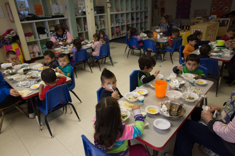 Kids eat lunch at Jardín de Niños in Lincoln Heights. The program provide multi-lingual early education to low-income families.